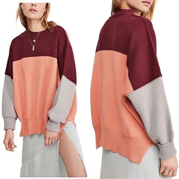 FREE PEOPLE  Womens Colorblock Knit Mock Sweater Small - Picture 1 of 6
